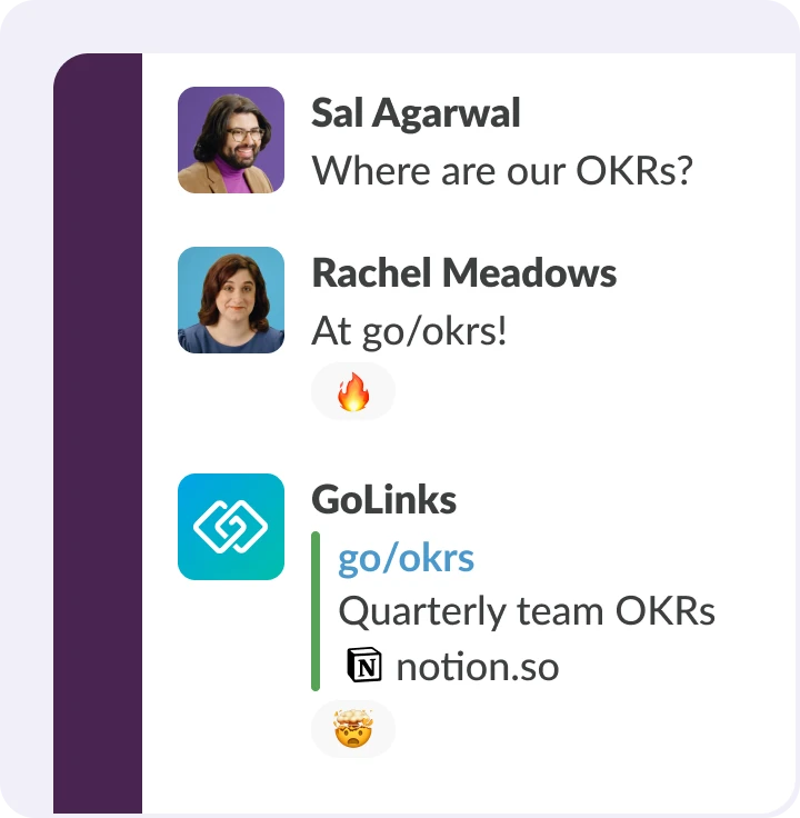 The GoLinks Slack integration for knowledge management.