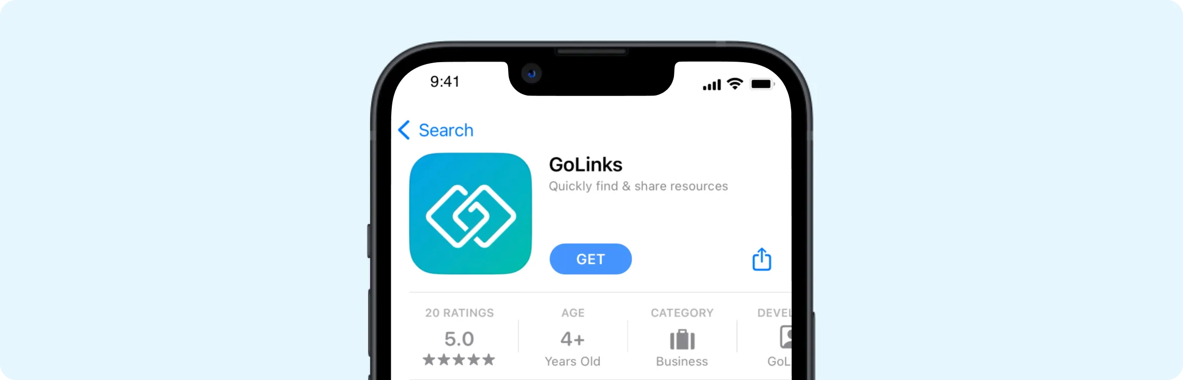 GoLinks app open in the App Store